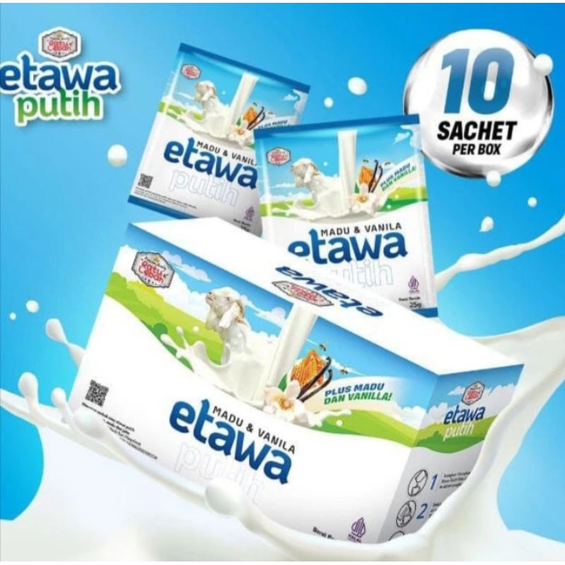 

Susu Kambing Etawa Rasa Vanilla Putih Madu Isi 10 Sachet