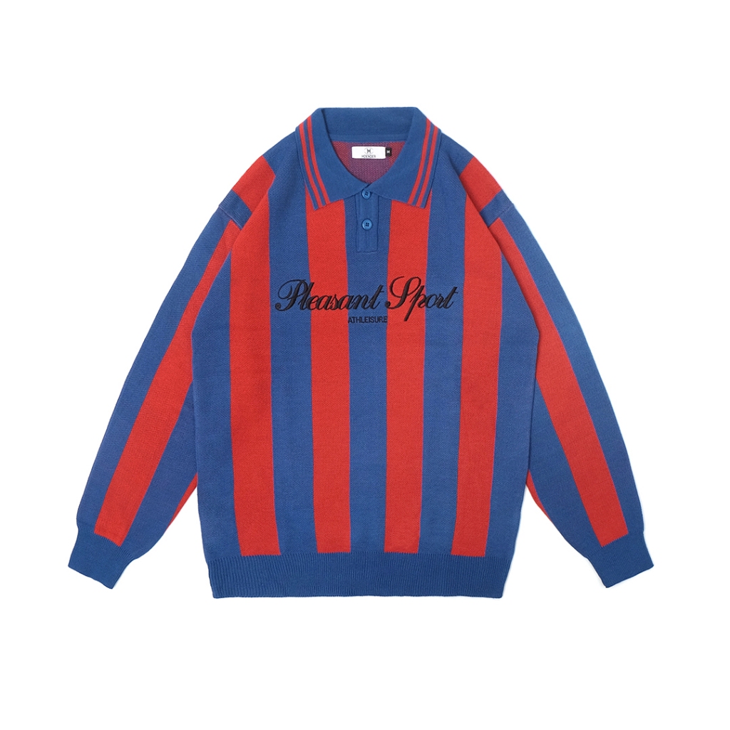Hoender Knitwear Azul Fuego Knitted Polo Sweatshirt Sweater Blue Red