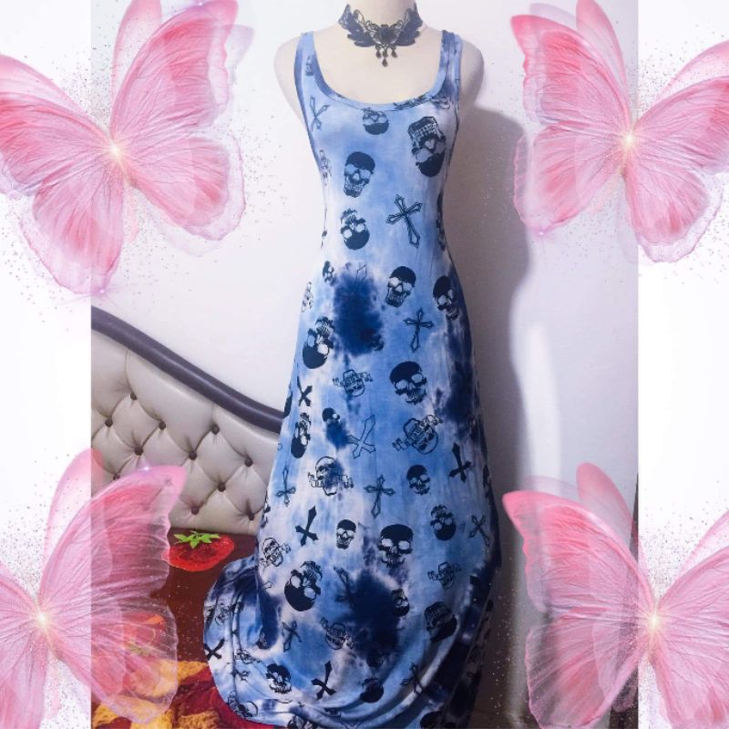 ( ‼️PRIVATE COLLECTIONS ) DIG DEEP SKULLS BLUE MAXY GOTHIC GYARU HARAJUKU  Y2K SKULL STEAMEDPUNK DRE