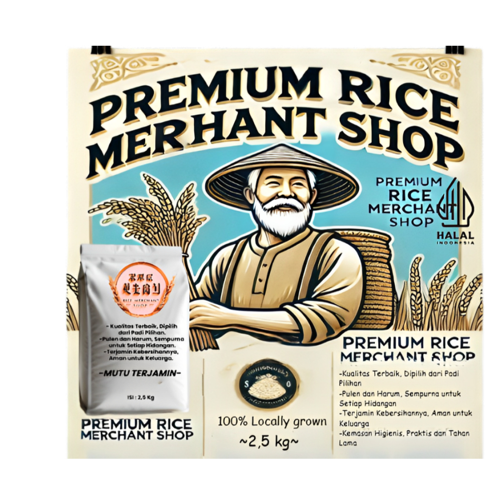 

BERAS ''PREMIUM RICE MERCHANT (PRM)'', Beras Pulen, Beras wangi, Bersih, Sehat&Berkualitas (2,5 kg)