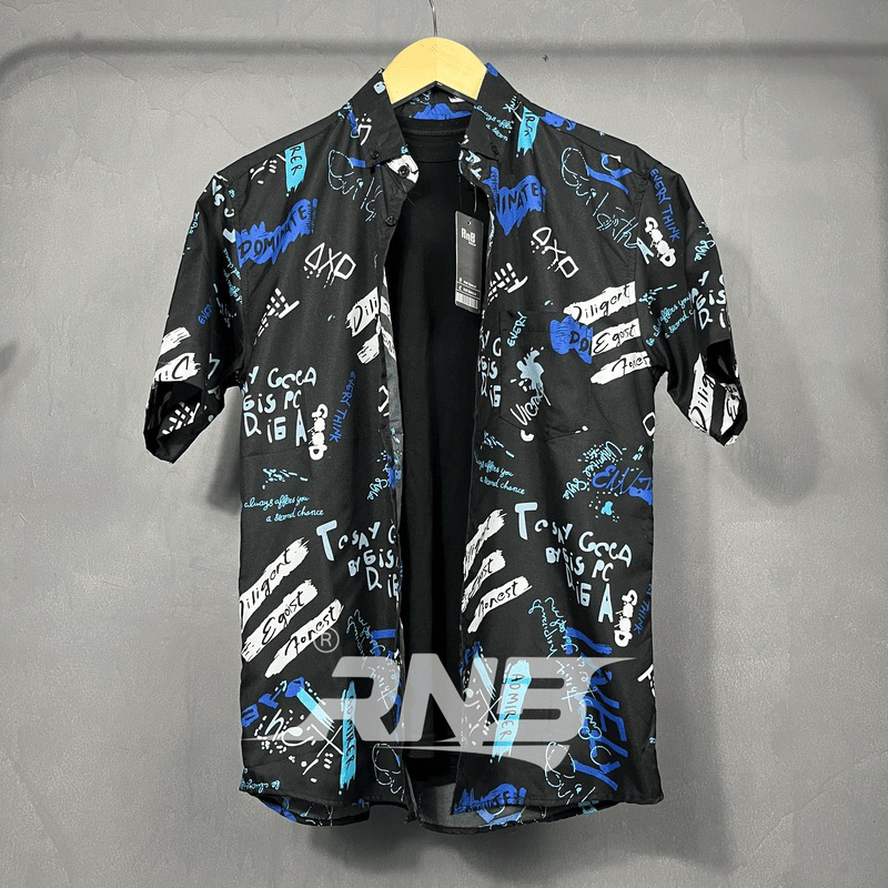 Baju Kemeja Pantai Lengan Pendek Surfing Pria Motif Lively Biru