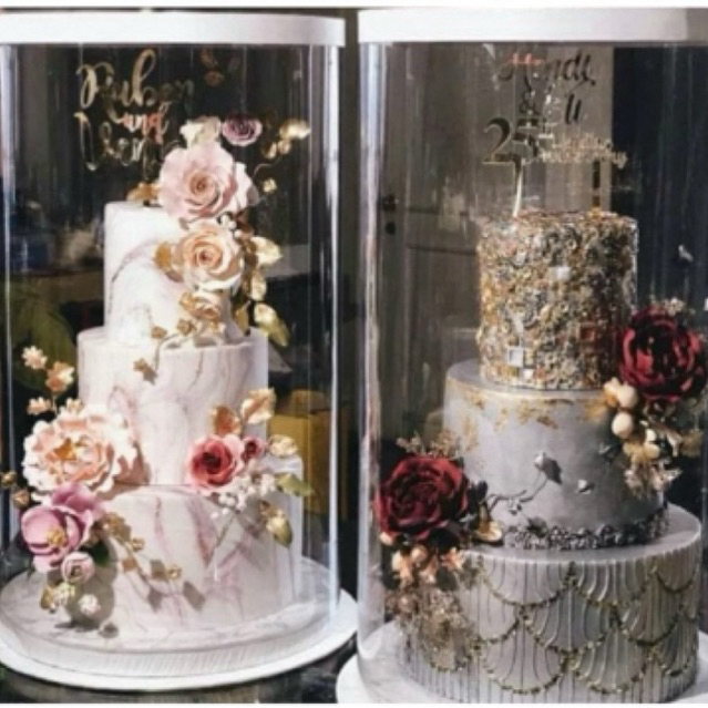 Cake Box D35 mika tinggi transparant bulat 2in1 - putih