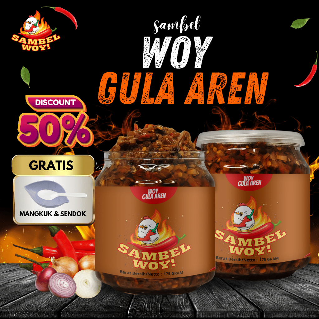 

SAMBAL GULA AREN 175 GRAM WOY GULA AREN - SAMBAL PEDAS MANIS GURIH GULA AREN