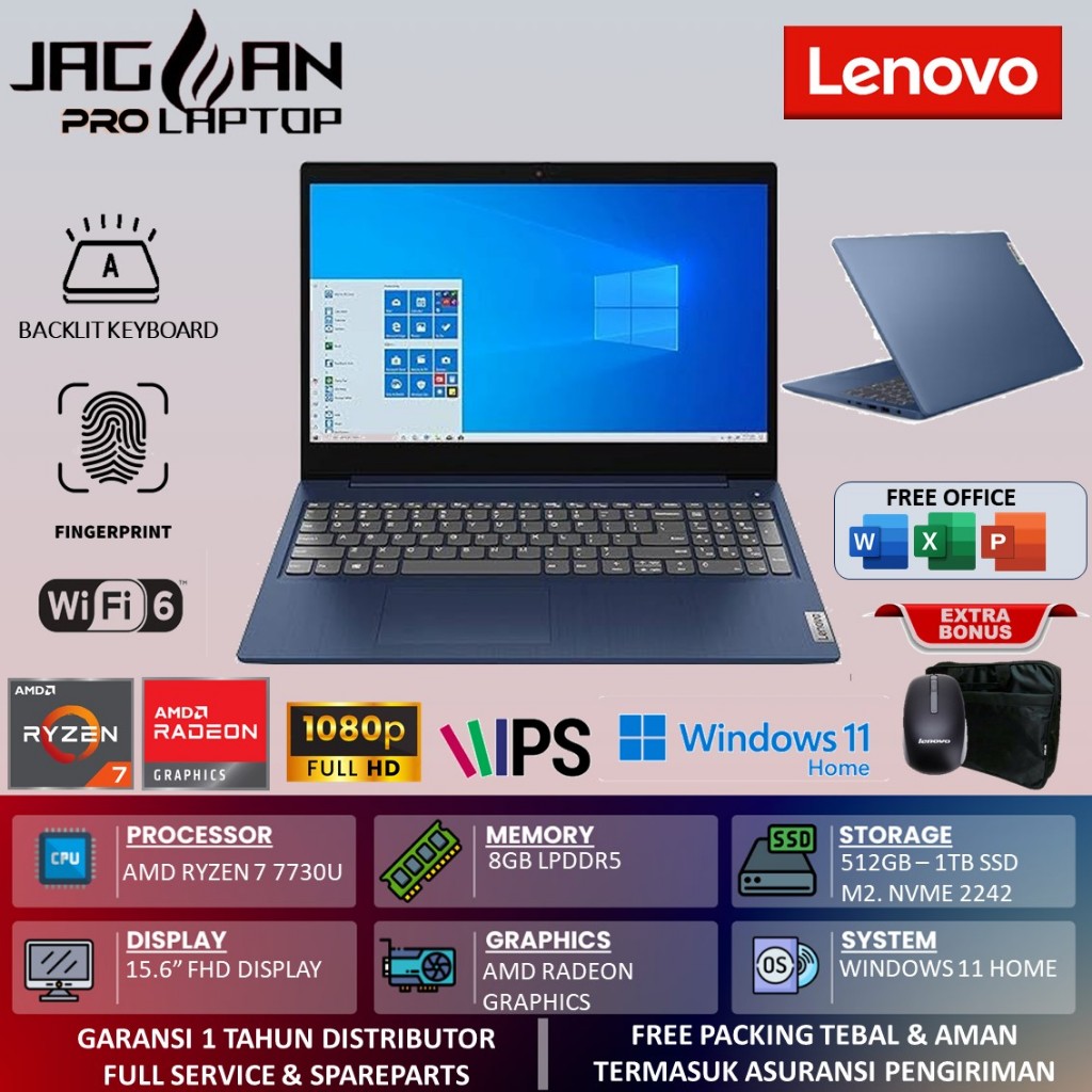 Laptop Lenovo Ideapad Slim 3 15 AMD RYZEN 7 7730U 16GB 1TB SSD FHD IPS Backlight FP WIN 11 Home