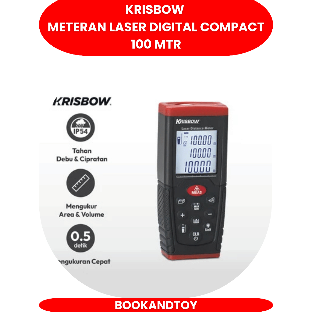 Krisbow Meteran Laser Digital Compact 100 Mtr Laser Distance Meter 100 M Compact