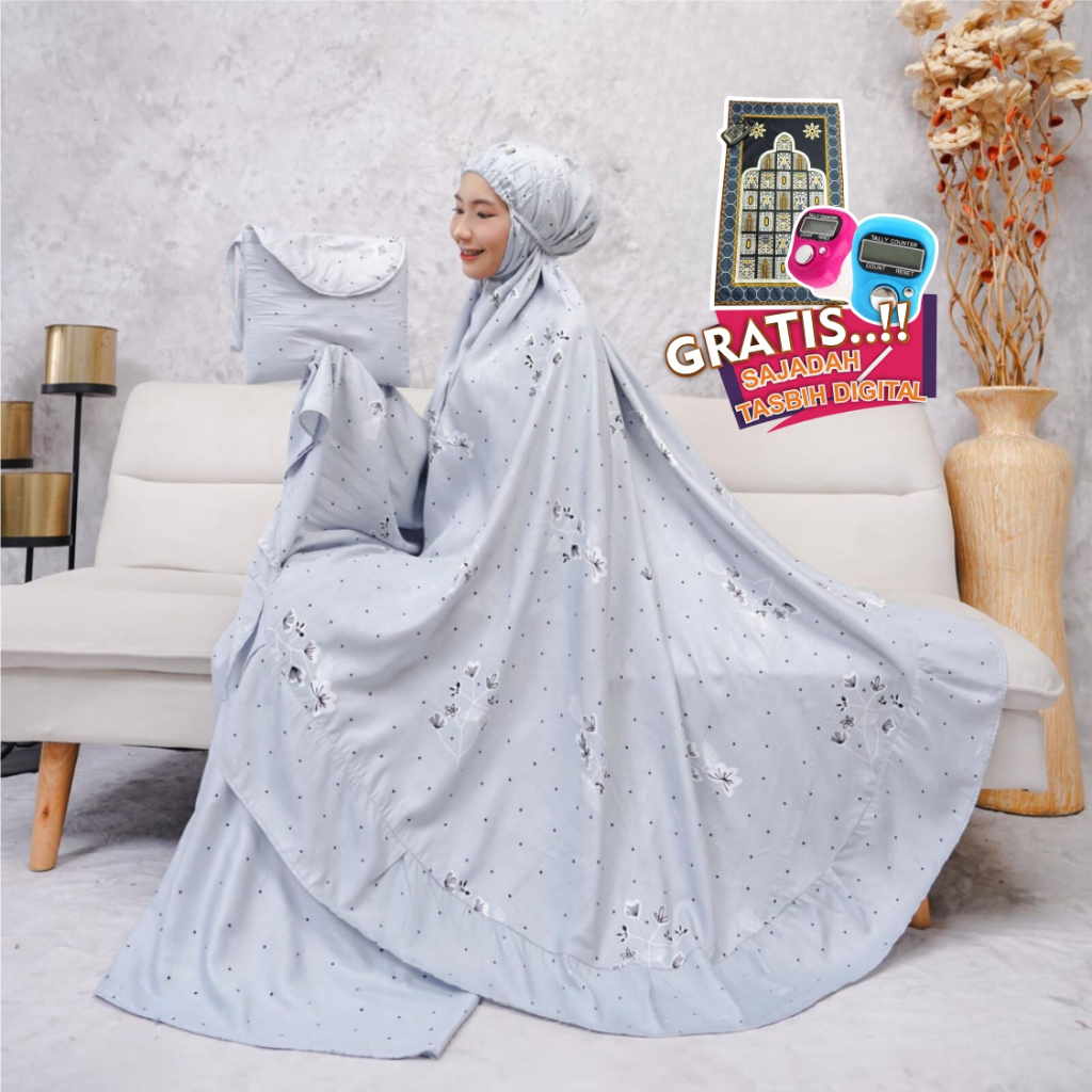 Mukena Terbaru Lilly Polka Dewasa Jumbo Motif Batik Rayon Premium Adem - Free Sajadah & Tasbih