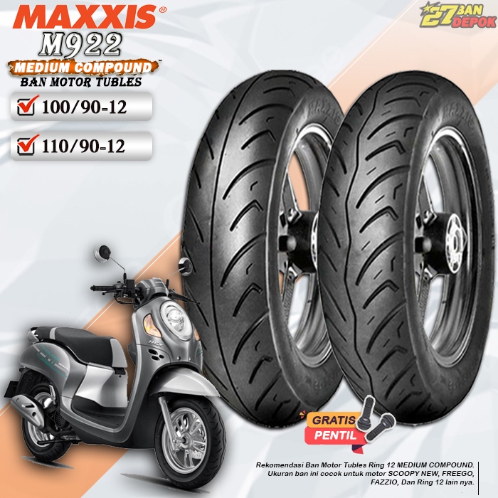 BAN DEPAN BELAKANG TUBLES MOTOR MATIC SCOOPY RING 12 BAN TUBELESS MAXXIS M922F M922R RING 12 TUBLES