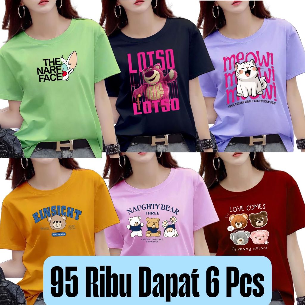 100RIBU DAPAT 6 KAOS BERUANG BEAR DEWASA | KAOS MOTIF BERUANG | KAOS WANITA MURAH