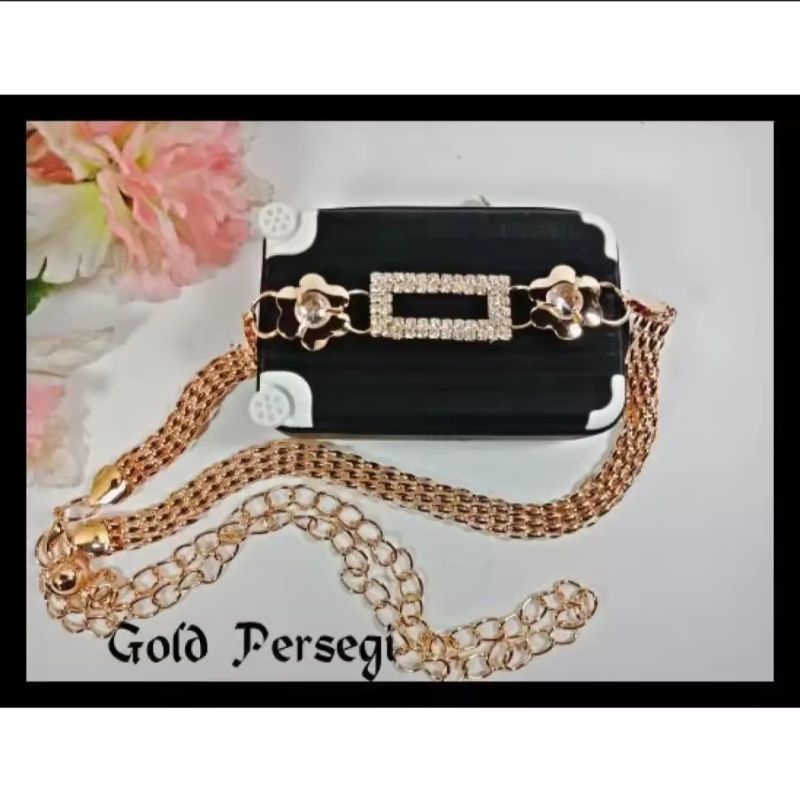 Ikat Pinggang Wanita Rantai Kepala Hiasan Permata / Belt Wanita Model Rantai Warna Gold-Silver