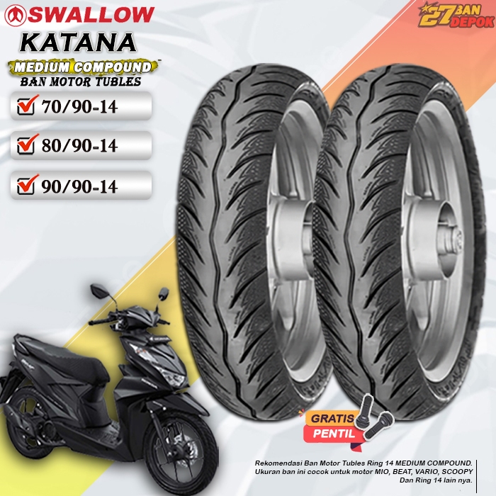 BAN DEPAN BELAKANG TUBLES MOTOR MATIC BEAT VARIO SCOOPY BAN TUBELESS SWALLOW KATANA RING 14 TUBLES