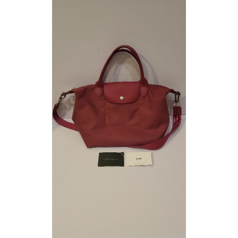 LC Le Pliage Neo Medium size Authentic (PRELOVED) / Satin Nylon Canvas Sling bag warna Maroon Pink /