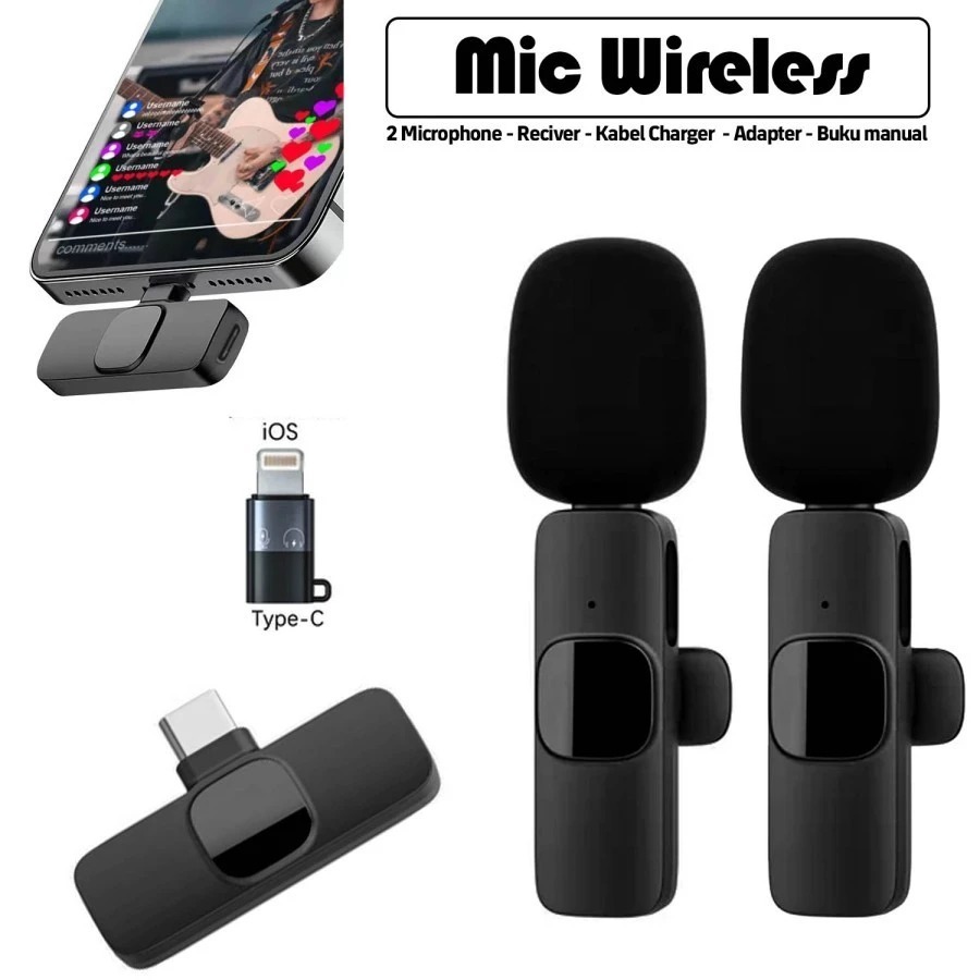 Mic Youtuber / k9 Microphone Mic Wireless HP Vlog Youtuber Portable Mic Condenser - Mic K9 2 Mic