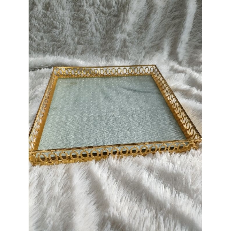 Nampan Kaca Persegi / Nampan Gold