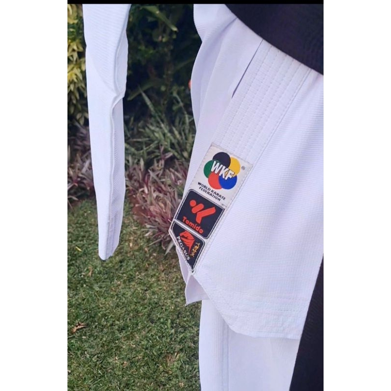 baju kumite strip putih, kain premium standar wkf, original tomido black pegasus