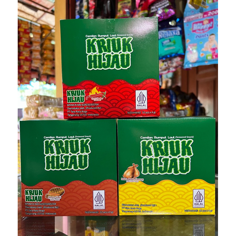 

Rumput Laut Kriuk Hijau (1 box isi 12 Pcs) @4 g