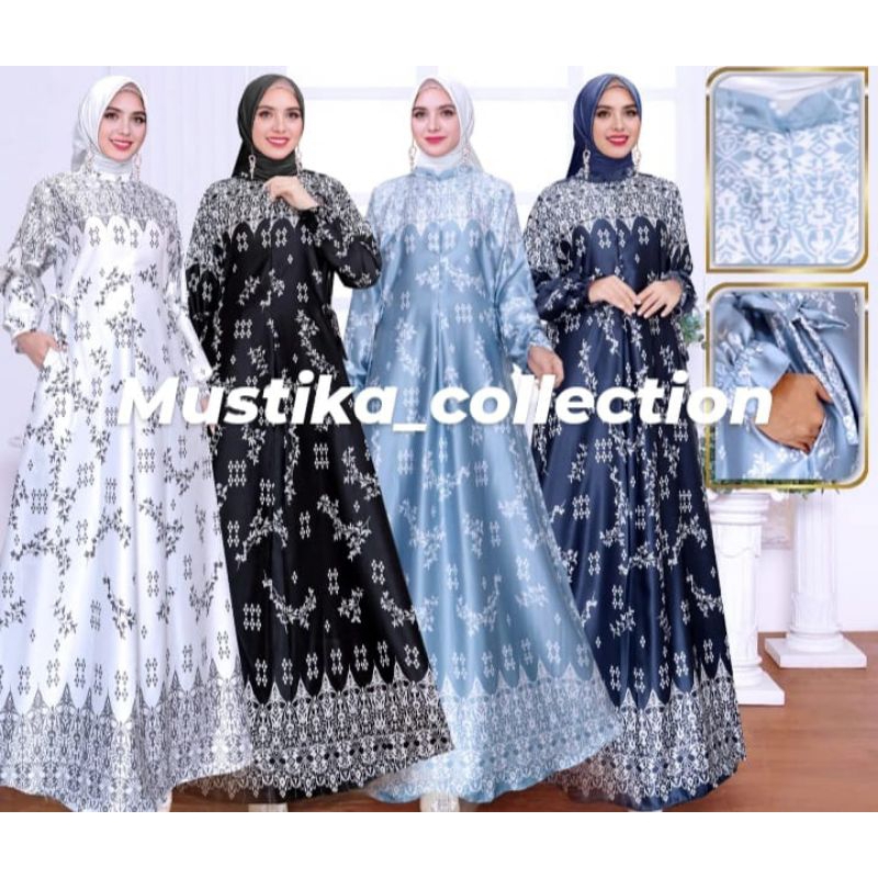 Luna Maya Dress |Gamis Silk Premium Motif Terbaru |Gamis Pesta Kondangan Busui Friendly Ready Size J