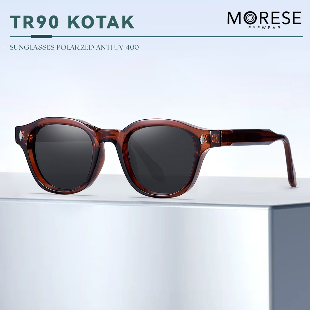 Morese Kacamata Sunglasses Hitam Anti UV400 Protection Model Semi Kotak TR90 Bold Style Pria Wanita 