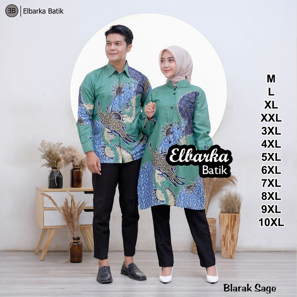 Atasan Batik Couple Pria Wanita Jumbo Terbaru - Kemeja Lengan Panjang & Pendek - Tunik Kancing Full 