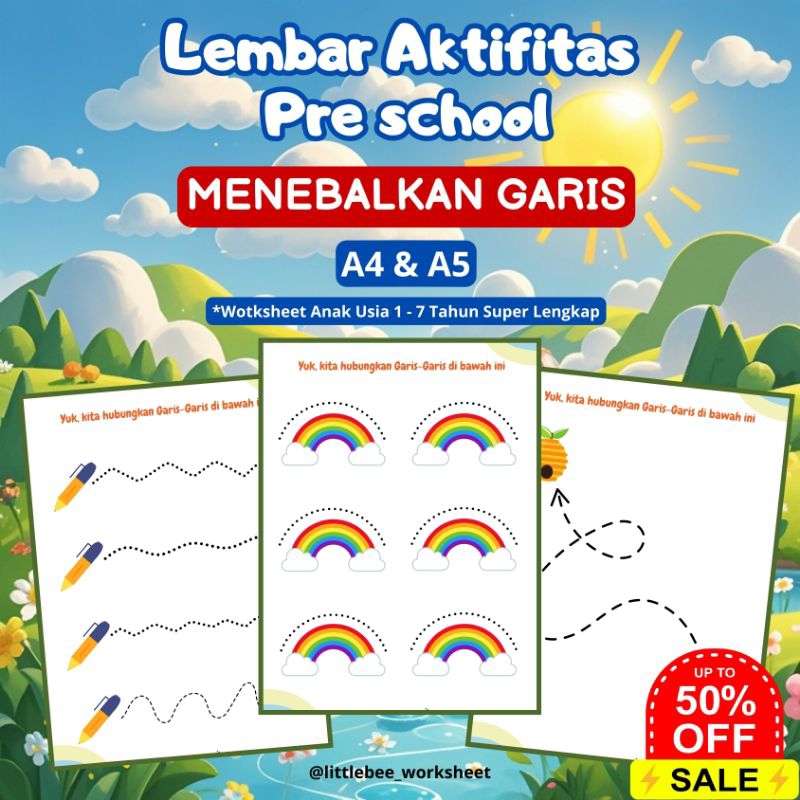Lembar belajar menebalkan garis - Worksheet anak - Printable belajar anak -worksheet anak tk paud
