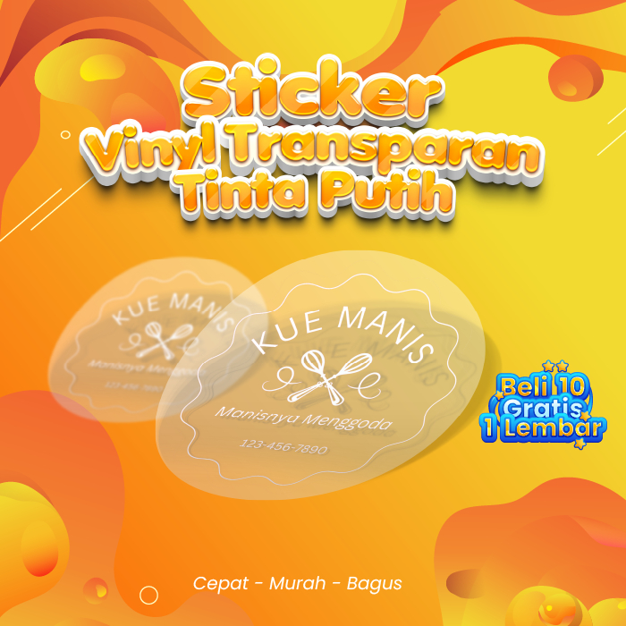 

Cetak Stiker Vinyl Transparan + Cutt + Print warna CMYK + Warna putih