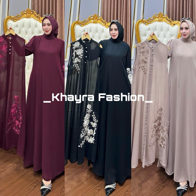 Khayra Fashion Gamis Bordir / GAMIS BORDIR SET OUTER 3in1 / COD / Audy Set Outer Gamis Bordir