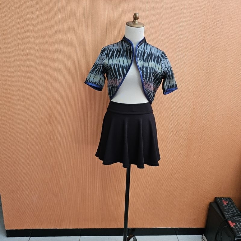 atasan cardigan bolero wanita hitam motif songket M cewek L lengan pendek MEWAH