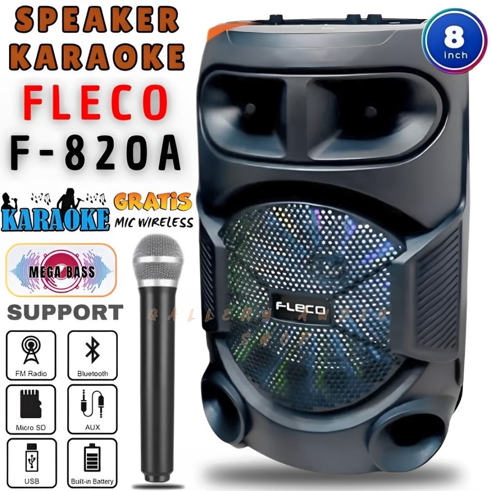 Speaker Aktif Super Bass Bluetooth Karaoke FLECO F-820A GRATIS MIC WIRELESS KARAOKE + REMOTE | Speak