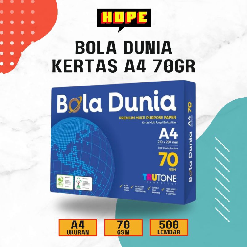 

Bola Dunia Kertas A4 70gr 1 Rim (500 Lembar) Kertas HVS A4