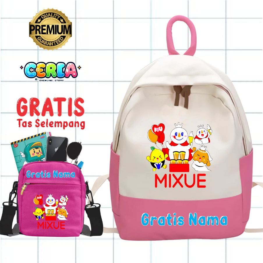 Tas Ransel Backpack Sekolah Anak Tk Sd Motif Karakter Maskot Mixue Es Krim Terbaru Free Custom Nama