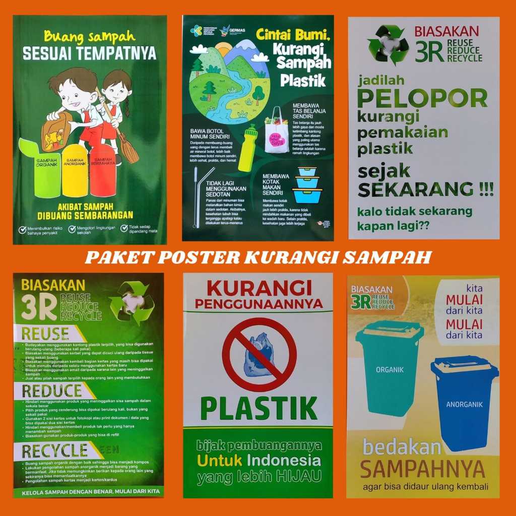 Paket Hemat Poster Kurangi Penggunaan Sampah - Poster Pengelolaan Sampah - Poster Sekolah