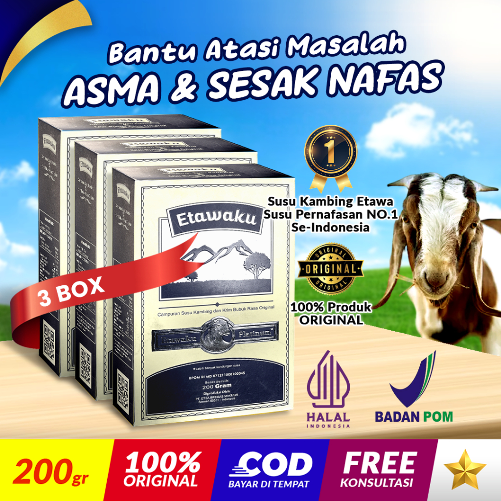 

3 Box ETAWAKU Platinum Etawa Goat Milk Susu Kambing Herbal Bantu Atasi Pernafasan Sesak Nafas Asma