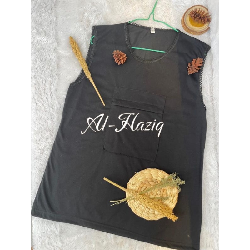 RB Singlet Umrah Kantong Depan Wanita Bahan Katun Tank Top Putih Hitam