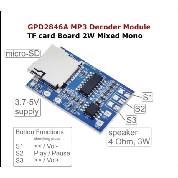 Modul TF Card MP3 Decoder Mono 2W Amplifier Plus memory playback SD Card