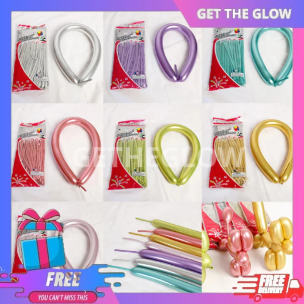 Balon Latex Twist Chrome Double Metalik Warna Warni Mengkilap Isi ( 100 Pcs )