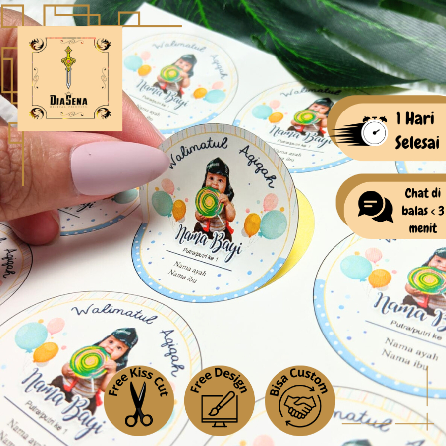 

2-4 Stiker Label Tasyakuran Aqiqah Bayi Diasena Sticker Nama Anak Ucapan Kelahiran Akikah