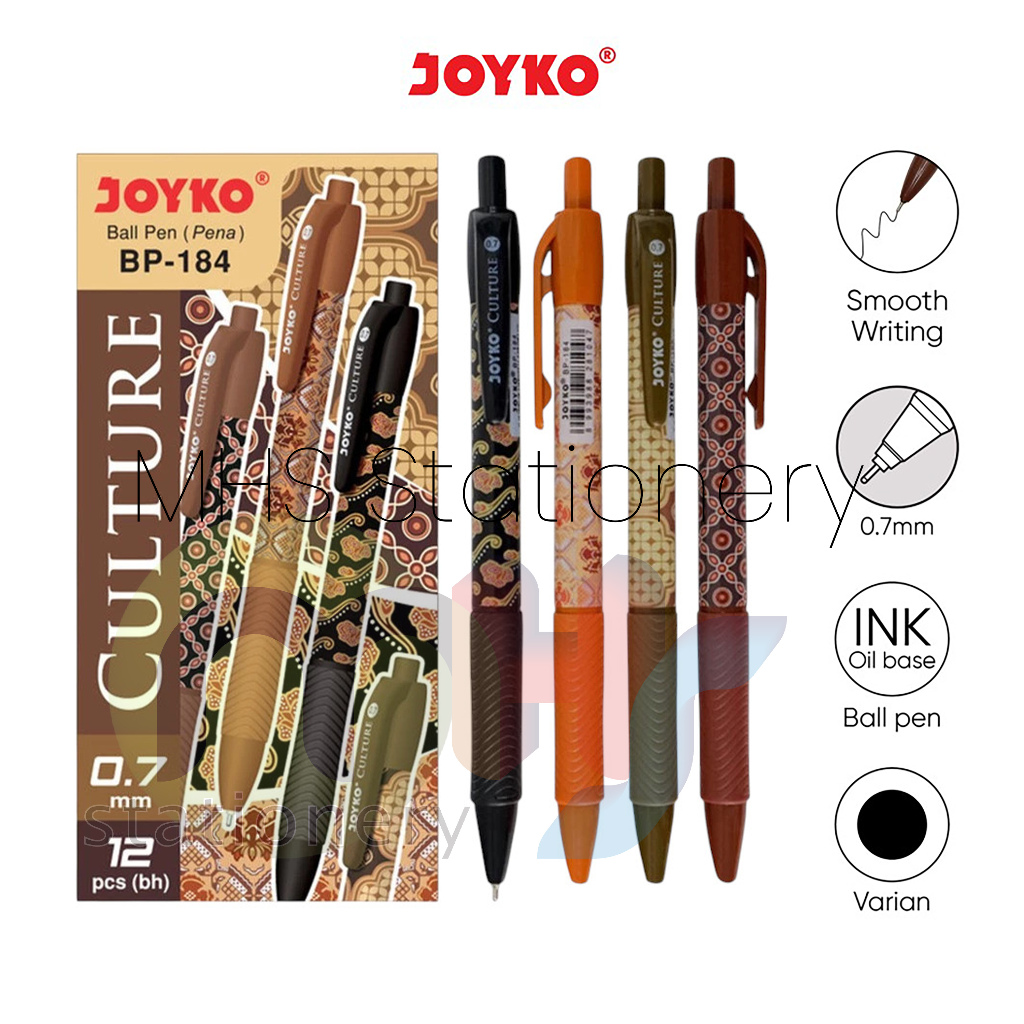 

Ball Pen Pulpen Pena Bolpoin Ballpoint Pen Joyko BP-184 Culture 0.7 mm 1 Box 12 Pcs Batik