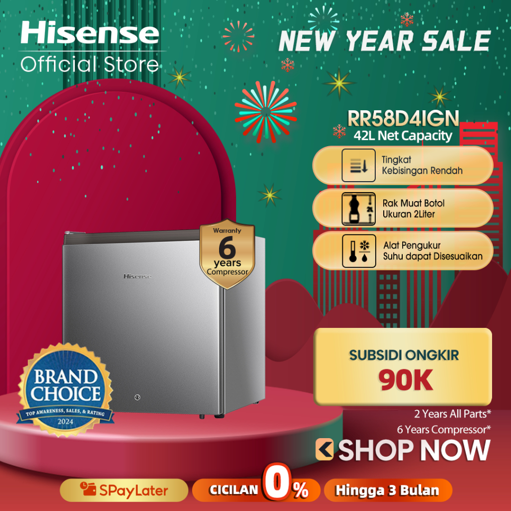 Hisense Kulkas Mini Bar (Refrigerator) Lemari Es Portable Kapasitas 42L RR58D4IGN - Silver【Reversibl