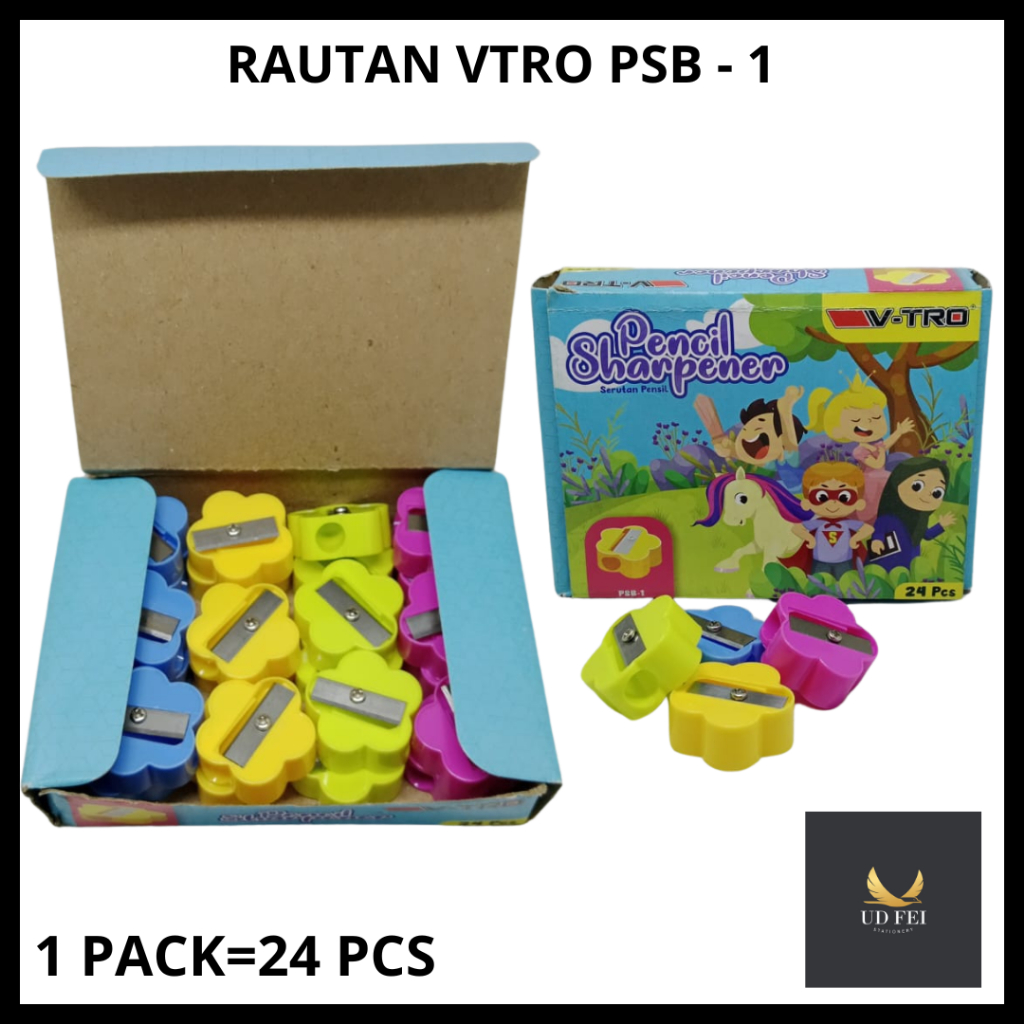 

(1 PACK=24 PCS) Rautan PSB 1/Serutan Pensil V tro /Pencil Sharpener 1 lubang/Rautan Bunga