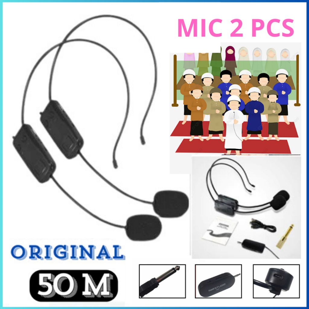 JXK7 Cod Taffstudio 2 Pcs Mic Mikropon Wireles Bando Imam Masjid Tarwih Ramadhan Karaoke