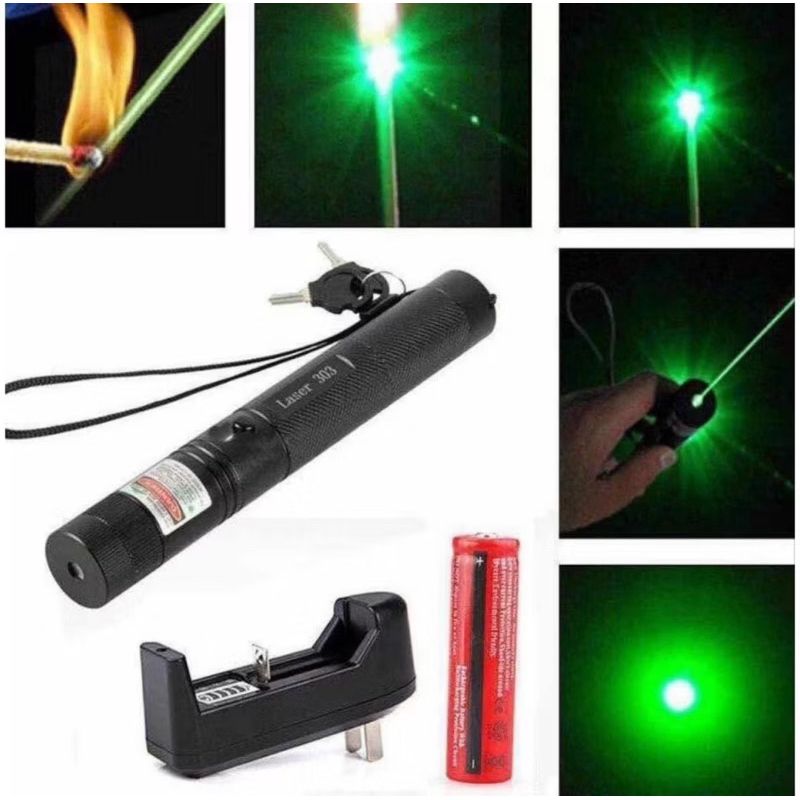 Laser Pointer 303 Warna Hijau Jarak Jauh Baterai Cas Free