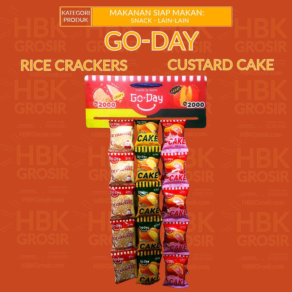 

Go-Day Rice Crackers dan Custard Cake/Strawberry - Renteng Mix [HBK GROSIR - Hemat Beragam Komplit]