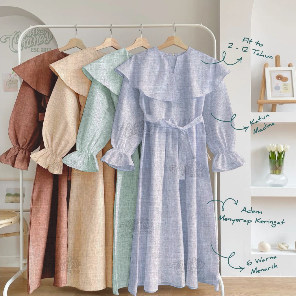 Gamis Anak Tanggung Premium Dress Ruffle, Bahan Katun Madinah, usia 2 - 12 Tahun