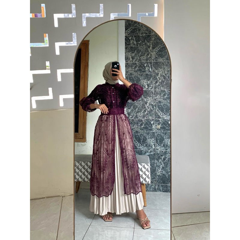 OUTER ARSHILA +ROK PLISKET+FREE BELT DRES TUNIK/TUNIK LEBARAN