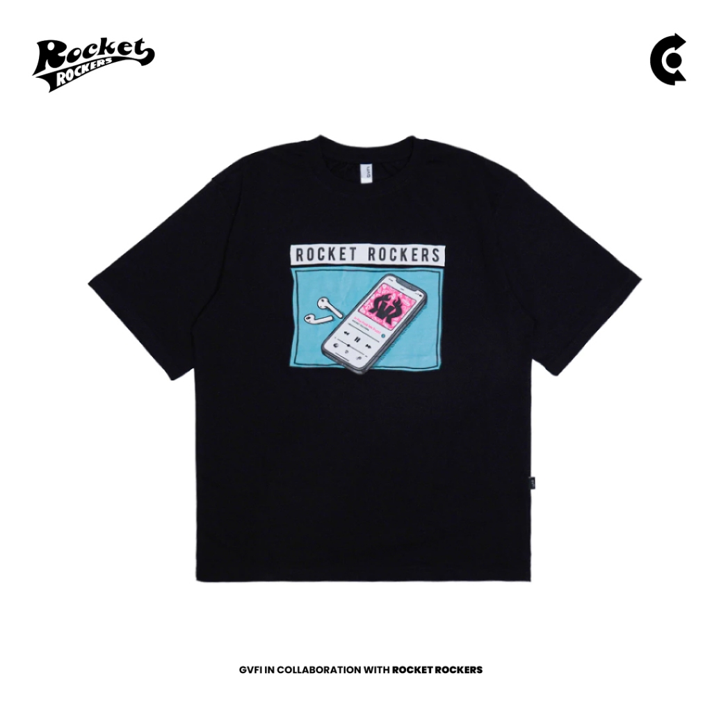 [COD] GVFI X Rocket Rockers T-Shirt Playlist Black I Kaos Pria/Wanita I Premium Cotton 24s Kaos Pria