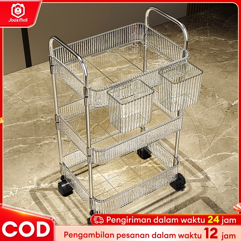 HANAFYU66 RAK SERBAGUNA KAMAR MANDI DAPUR TRANSPARAN RAK SALON TROLLEY RAK KOSMETIK RAK AKRILIK RAK
