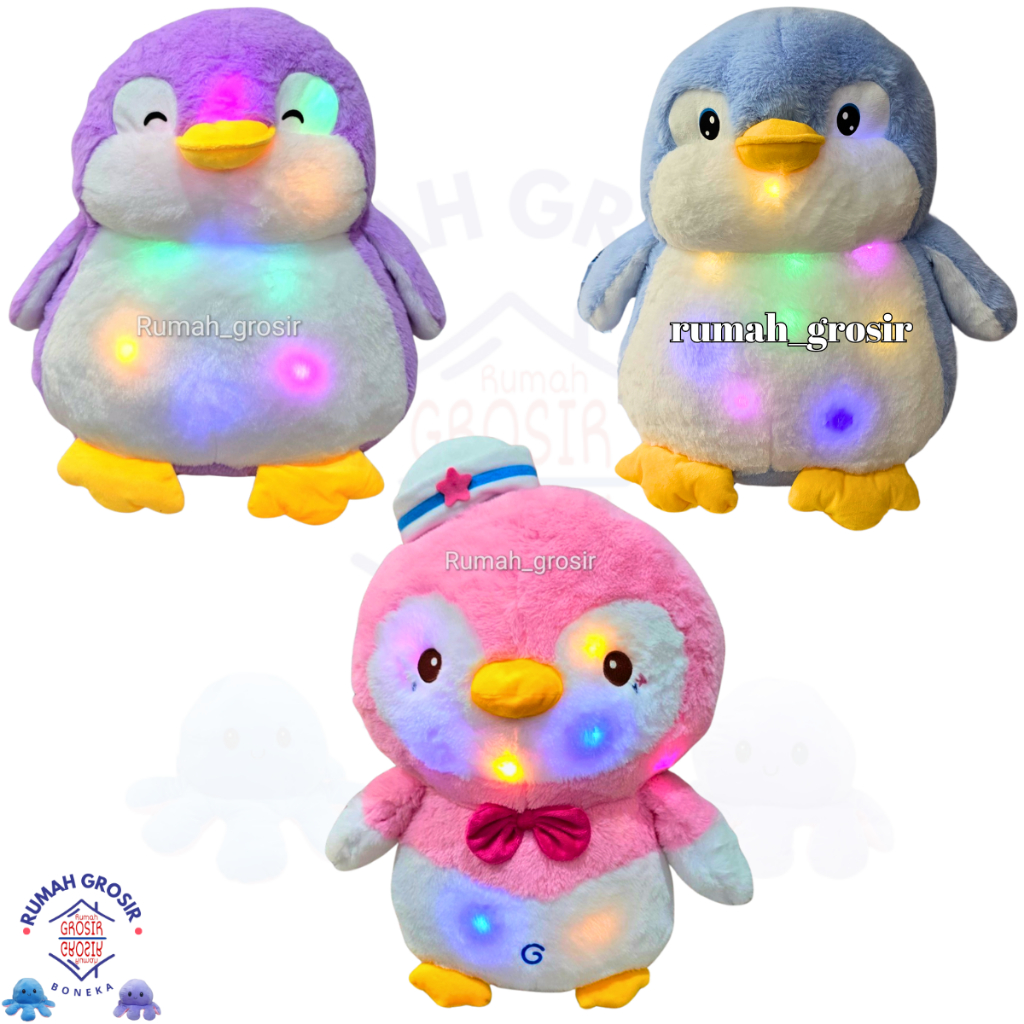 (Rumah Grosir Boneka) Boneka Pinguin Penguin Flush Mewah LED Lampu Ukuran Besar LED Lampu