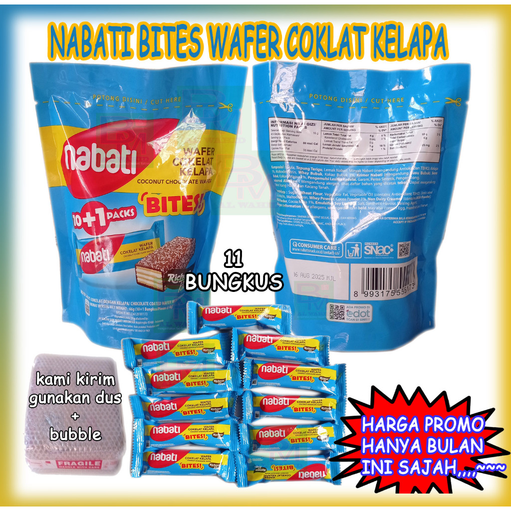 

Wafer Nabati Bites Coklat Kelapa 1 Bag isi 11 bungkus