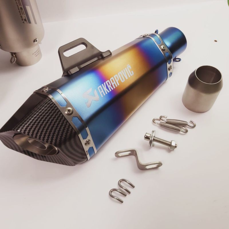 Silencer knalpot import taiwan Akrapovic conical blue bisa untuk semua jenis motor anda suara mantap