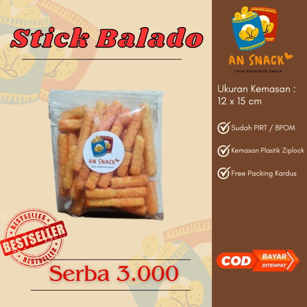 

AN SNACK - STICK BALADO 25GR 3.000 - STIK BALADO GURIH - STICK BALADO ENAK - SNACK KEKINIAN