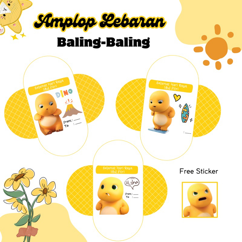 

(PROMO 6pcs) Amplop Lebaran Model Baling Baling Baru 2025 Dino Kuning Keren Lucu Paling Laris